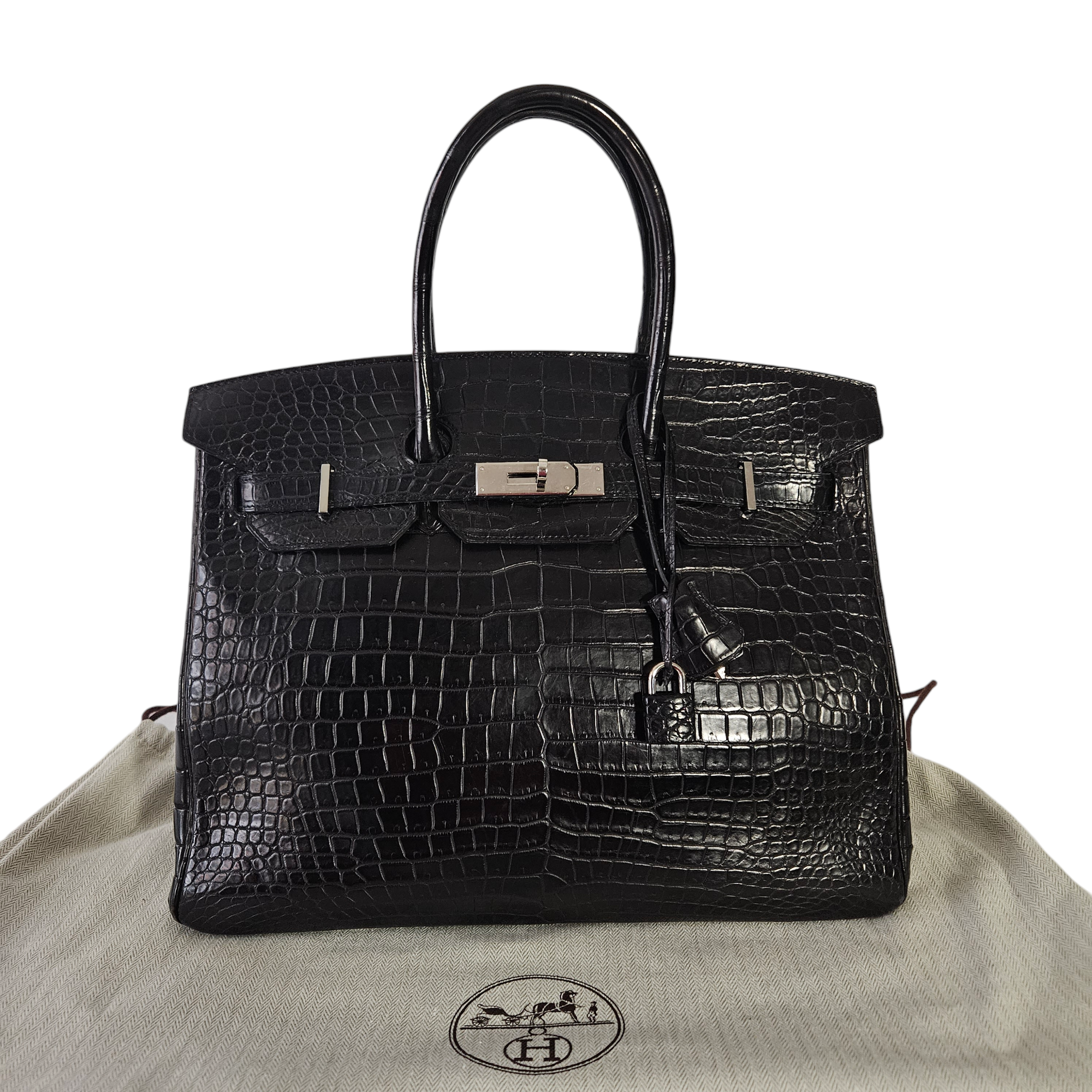 Hermes Shiny Porosus Crocodile Birkin Bag 35 Black