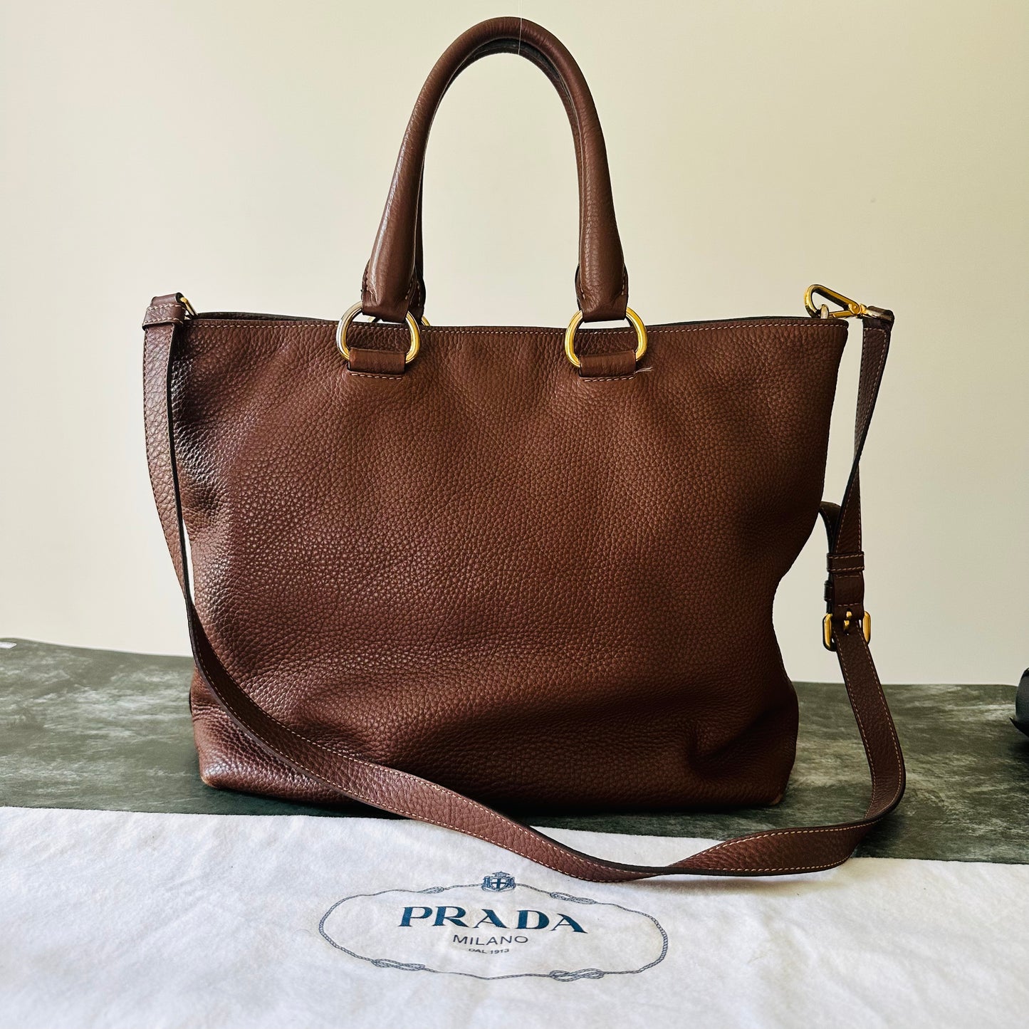 Prada Vitello Daino Satchel Bag in Brown Leather