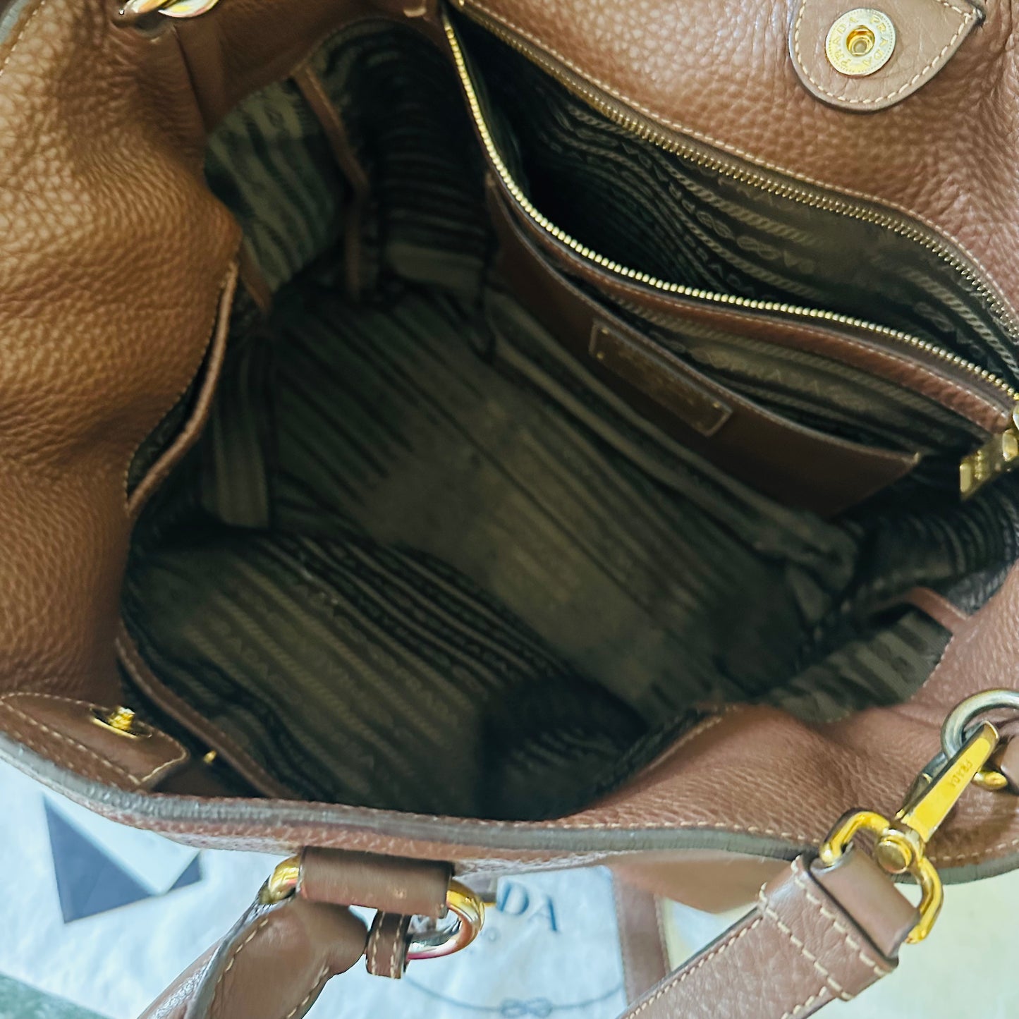 Prada Vitello Daino Satchel Bag in Brown Leather