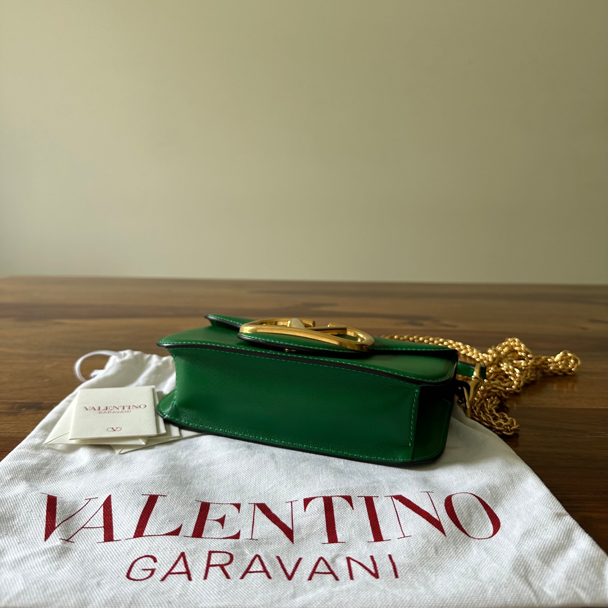 Valentino V Logo Small Locò Green Leather Bag – Luxe Marché India
