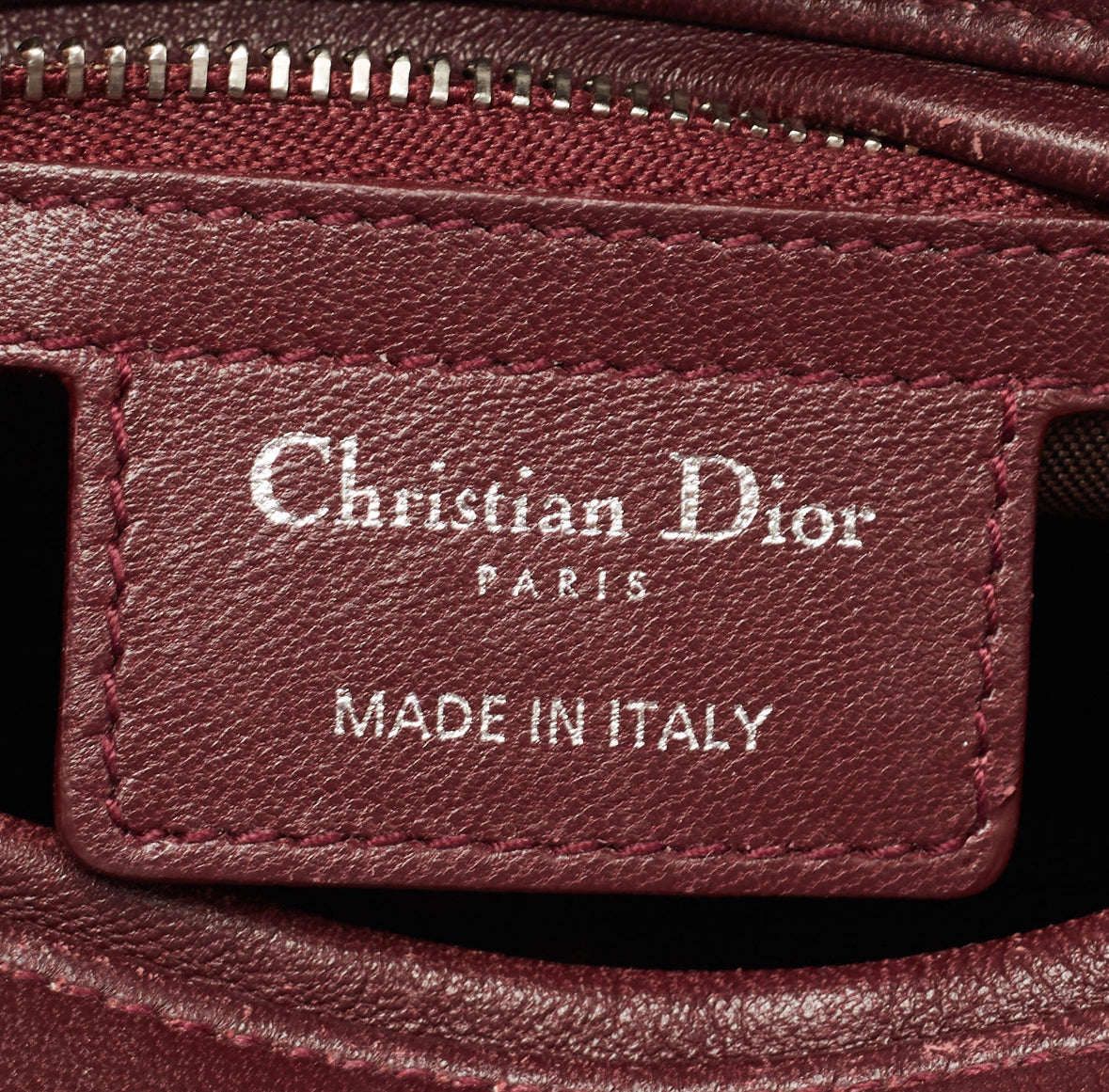 Christian Dior Cannage Leather Medium Lady Dior in Burgundy Lambskin