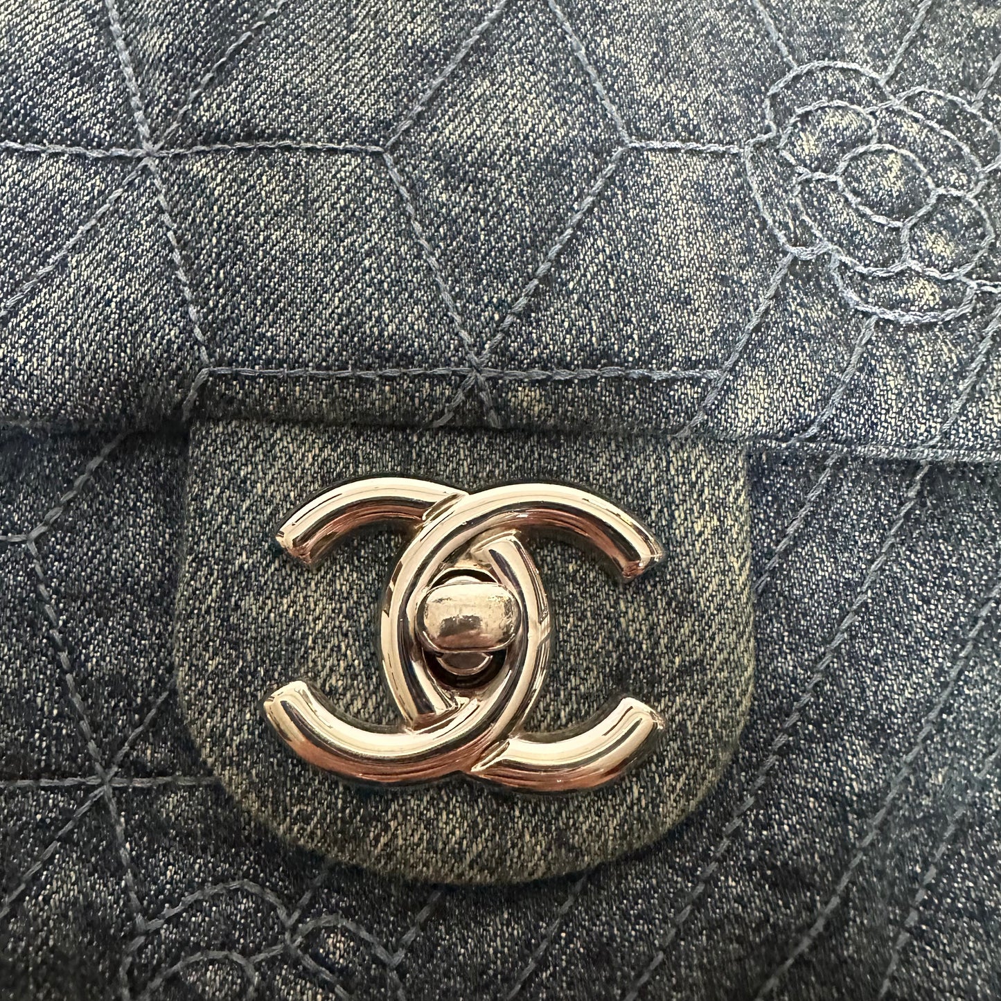 Chanel Denim Camilia Single Flap Bag