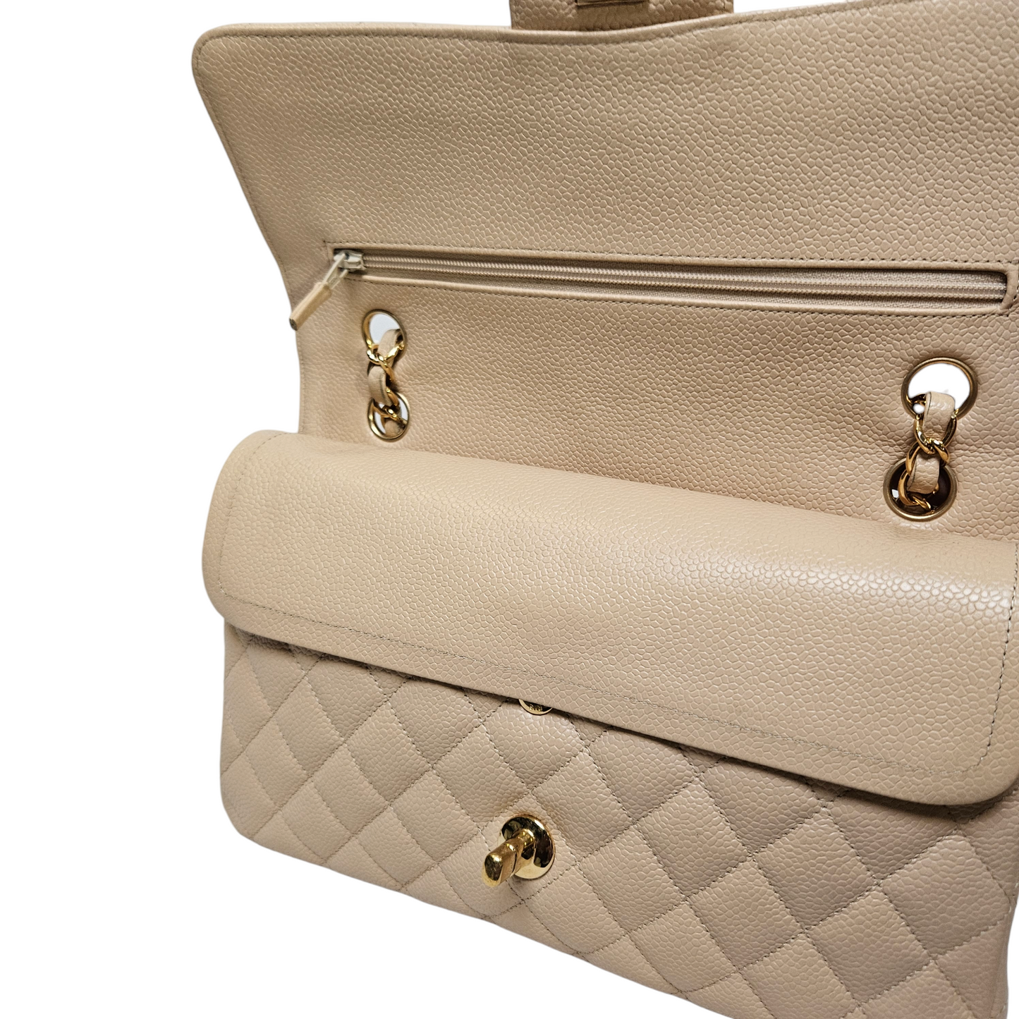 Chanel Classic Medium Double Flap Bag in Beige Caviar Leather