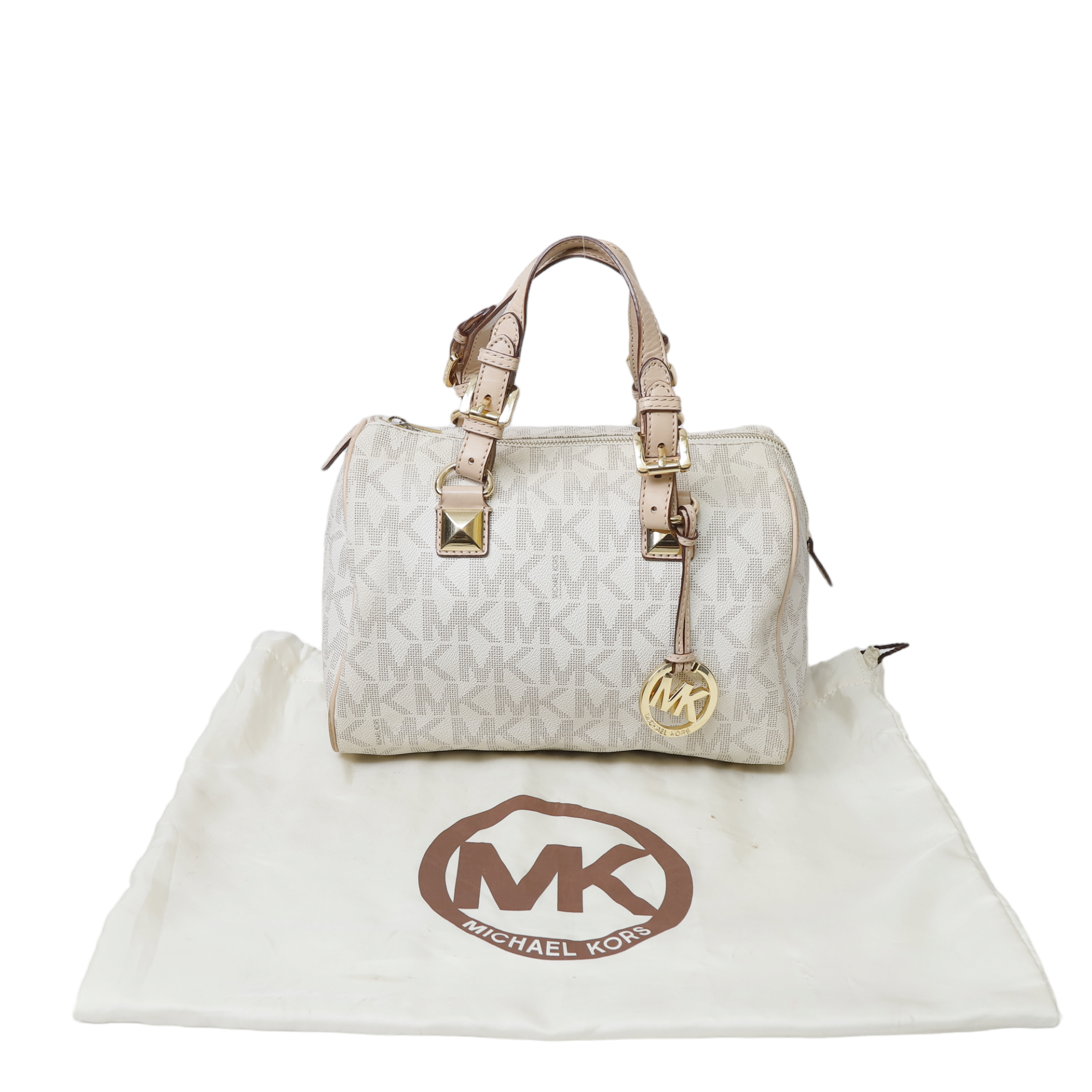 Buy the Michael Kors White Pebbled Satchel Bag with Matching Studded Wallet  | GoodwillFinds