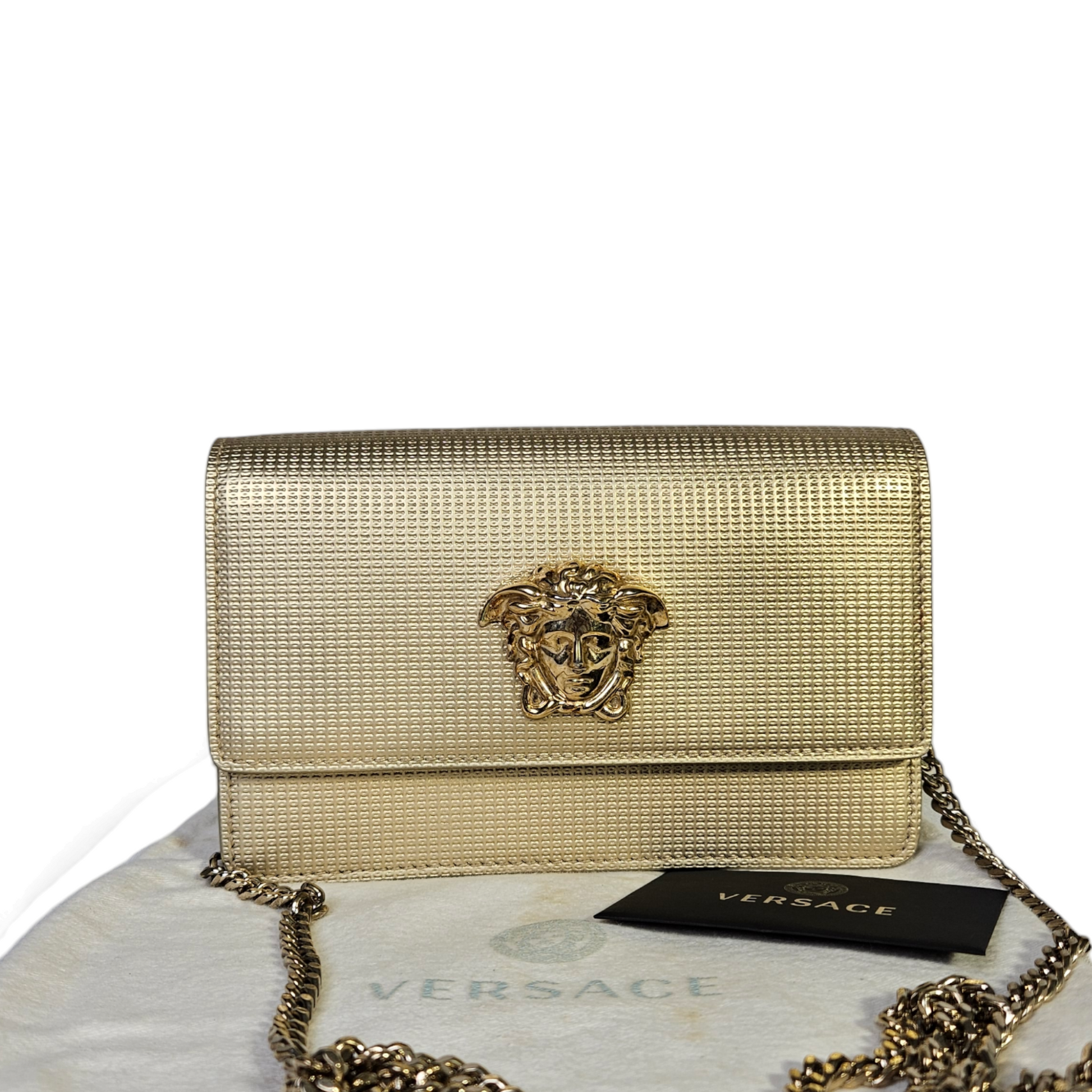 MICHAEL KORS: Michael chain clutch in laminated leather - Gold