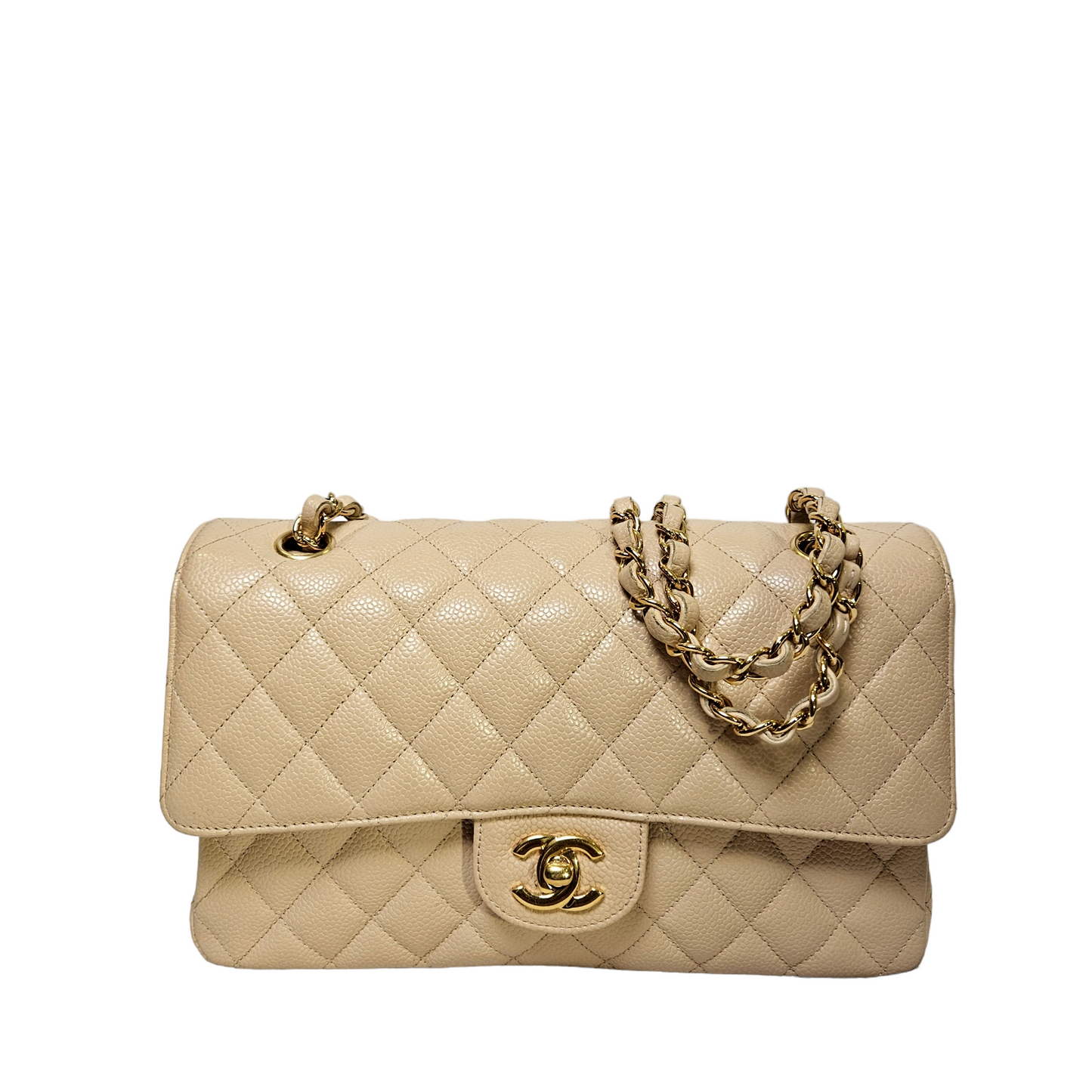 Chanel Classic Medium Double Flap Bag in Beige Caviar Leather